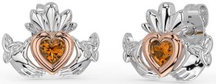 Citrin Rose Gold Silber keltisch Claddagh Dreieinigkeit Knoten Zucht Ohrringe