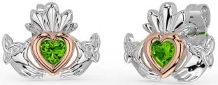 Peridot Rose Gold Silber keltisch Claddagh Dreieinigkeit Knoten Zucht Ohrringe