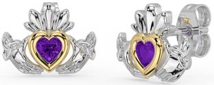 Ametist Aur Argint Celtic Claddagh Trinity Knot Stud Cercei