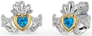 Topaz Gold Silver Celtic Claddagh Trinity Knot Stud Earrings