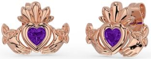 Amethyst Rose Gold Silver Celtic Claddagh Trinity Knot Stud Earrings