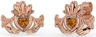 Citrin Rose Gold Nod Celtic Claddagh Trinity de argint Cercei Stud