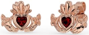 Granat Rose Gold Silber keltisch Claddagh Dreieinigkeit Knoten Zucht Ohrringe