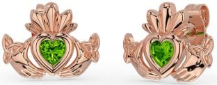 Peridot Rose Gold Silver Celtic Claddagh Trinity Knot Stud Earrings