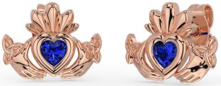 Sapphire Rose Gold Silver Celtic Claddagh Trinity Knot Stud Earrings