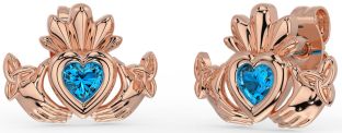 Topaz Rose Gold Silver Celtic Claddagh Trinity Knot Stud Earrings