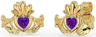 Ametist Aur Argint Celtic Claddagh Trinity Knot Stud Cercei