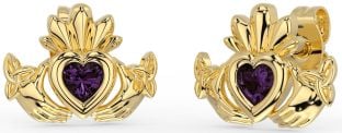 Alexandrite Gold Silver Celtic Claddagh Trinity Knot Stud Earrings