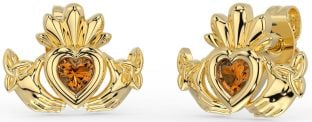 Citrine Gold Silver Celtic Claddagh Trinity Knot Stud Earrings