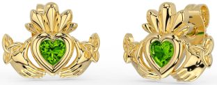 Peridot Gold Silver Celtic Claddagh Trinity Knot Stud Earrings