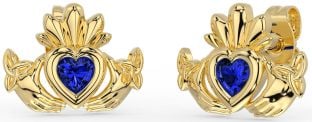 Sapphire Gold Silver Celtic Claddagh Trinity Knot Stud Earrings