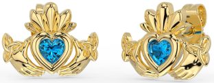 Topaz Gold Silver Celtic Claddagh Trinity Knot Stud Earrings