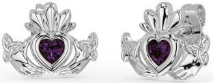 Alexandrite Silver Celtic Claddagh Trinity Knot Stud Earrings