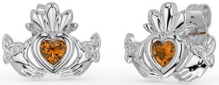 Citrine Silver Celtic Claddagh Trinity Knot Stud Earrings