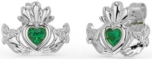 Smaragd Zilver Keltisch Claddagh Drie-eenheid Knoop Stud Oorbellen