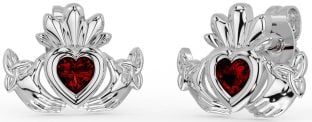 Granate Plata céltico Claddagh Trinidad Nudo Semental Pendientes