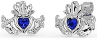 Sapphire Silver Celtic Claddagh Trinity Knot Stud Earrings