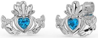 Topaz Silver Celtic Claddagh Trinity Knot Stud Earrings