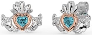 aur trandafir acvamarin Nod Celtic Claddagh Trinity de argint Cercei Stud