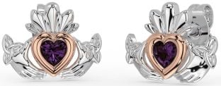 Alexandrit Rose Gold Silber keltisch Claddagh Dreieinigkeit Knoten Zucht Ohrringe