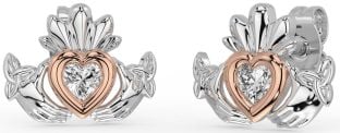 Diamond Rose Gold Nod Celtic Claddagh Trinity de argint Cercei Stud