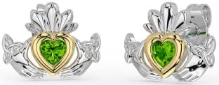 Peridot Gold Silver Celtic Claddagh Trinity Knot Stud Earrings