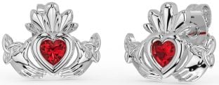 Ruby White Gold Celtic Claddagh Trinity Knot Stud Earrings