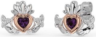 Trandafir alb Alexandrit Nod Celtic Claddagh Trinity de aur Cercei Stud