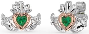 Smaragd Weiß Rose Gold keltisch Claddagh Dreieinigkeit Knoten Zucht Ohrringe