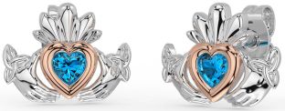 Topas Weiß Rose Gold keltisch Claddagh Dreieinigkeit Knoten Zucht Ohrringe