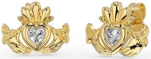 Diamond Gold Celtic Claddagh Trinity Knot Stud Earrings