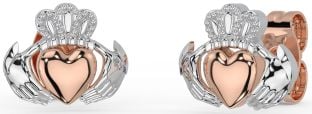 Rosa Oro Plata Claddagh Semental Pendientes