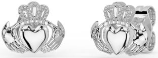 Blanc Or Claddagh Goujon Des boucles d'oreilles