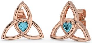 Aquamarine Rose Gold Silver Celtic Trinity Knot Stud Earrings