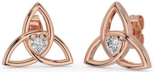 Diamond Rose Gold Silver Celtic Trinity Knot Stud Earrings