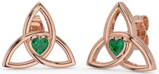 Emerald Rose Gold Silver Celtic Trinity Knot Stud Earrings