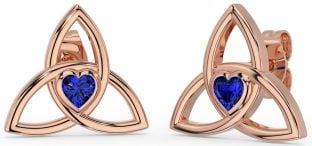 Sapphire Rose Gold Silver Celtic Trinity Knot Stud Earrings