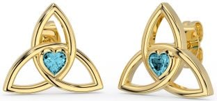 Aquamarine Gold Silver Celtic Trinity Knot Stud Earrings