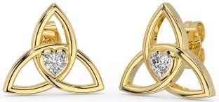 Diamond Gold Silver Celtic Trinity Knot Stud Earrings