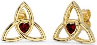 Garnet Gold Silver Celtic Trinity Knot Stud Earrings