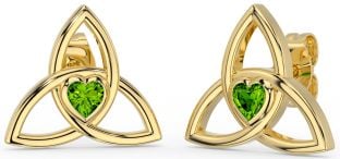 Peridot Gold Silver Celtic Trinity Knot Stud Earrings