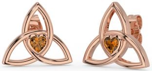 Citrine Rose Or celtique Trinité Noeud Goujon Des boucles d'oreilles