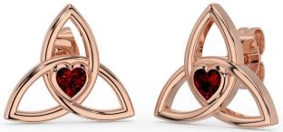 Garnet Rose Gold Celtic Trinity Knot Stud Earrings