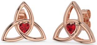 Rubin Rose Gold keltisch Dreieinigkeit Knoten Zucht Ohrringe