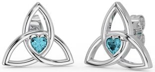 Aquamarine Silver Celtic Trinity Knot Stud Earrings
