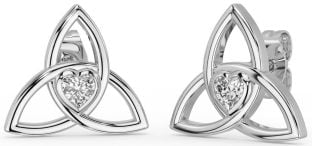 Diamond Silver Celtic Trinity Knot Stud Earrings