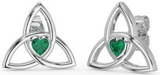 Emerald Silver Celtic Trinity Knot Stud Earrings