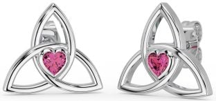 Pink Tourmaline Silver Celtic Trinity Knot Stud Earrings