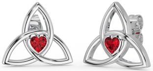 Ruby Silver Celtic Trinity Knot Stud Earrings