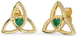 Emerald Gold Celtic Trinity Knot Stud Earrings